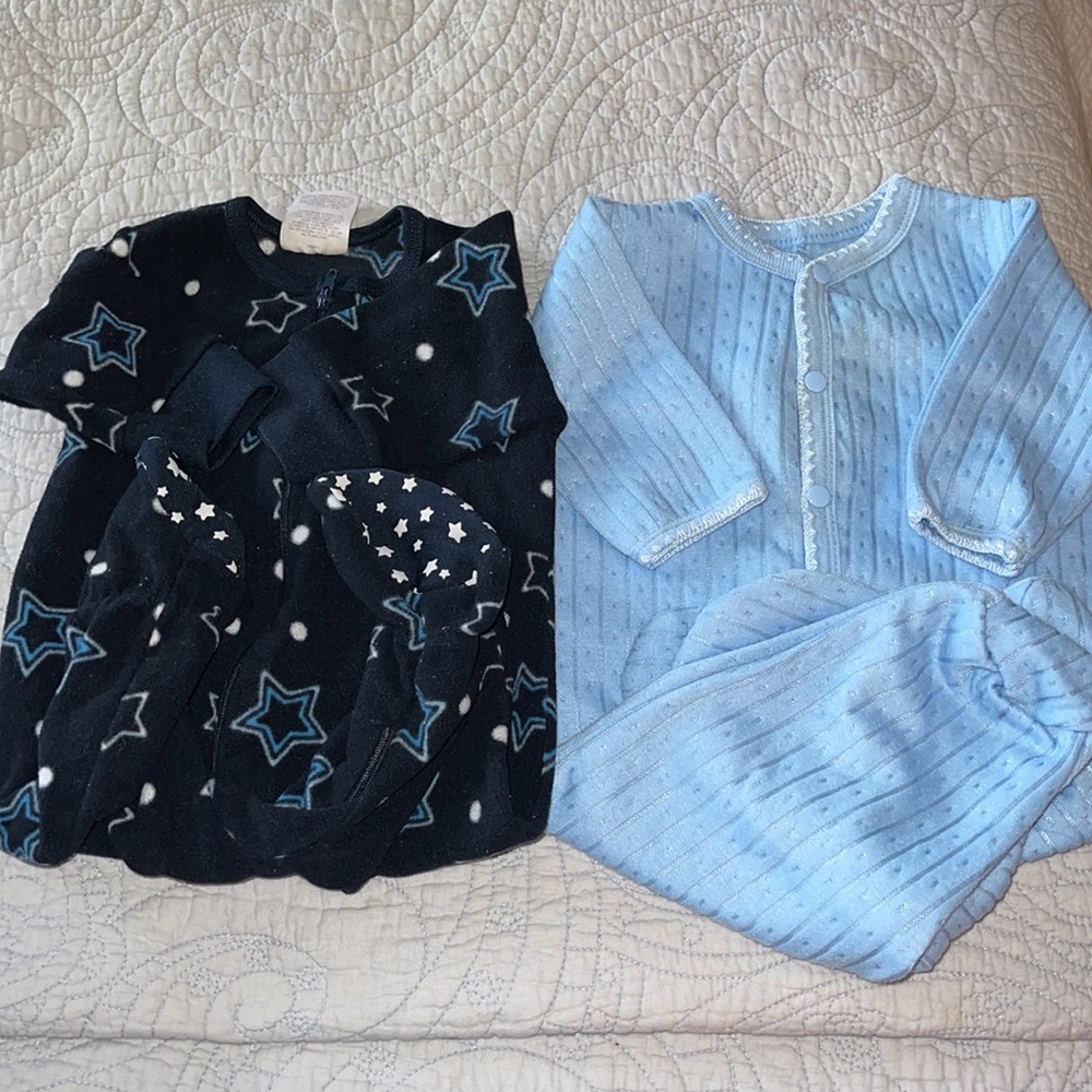 0-3 months two Footie one piece.